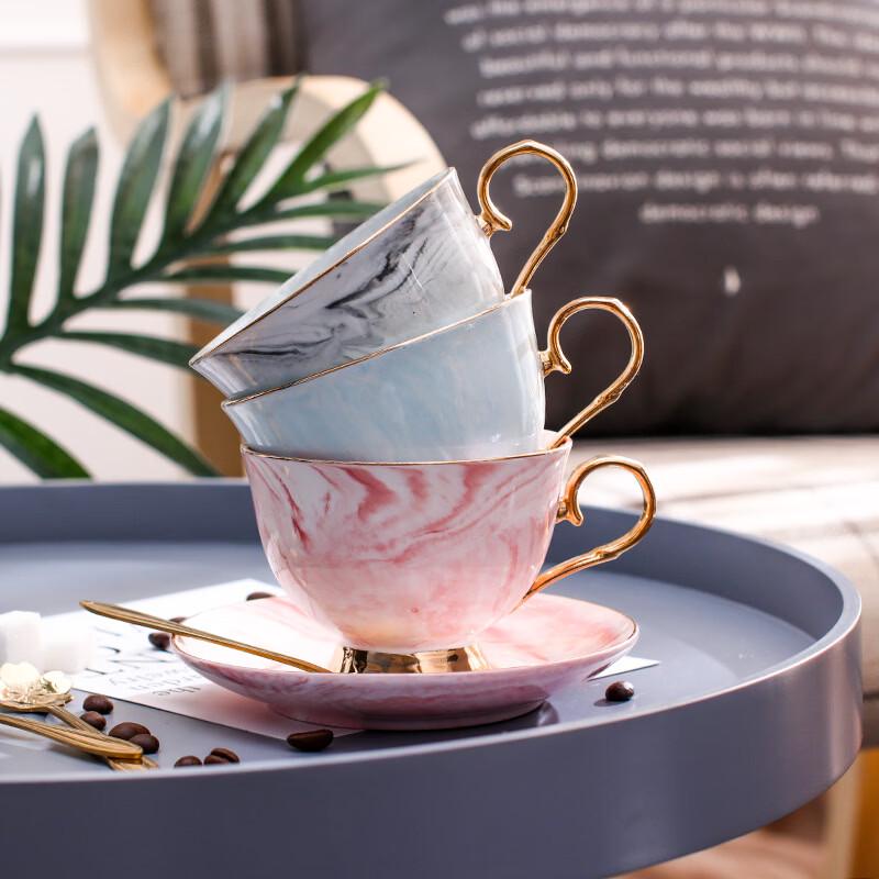 OLOEY Nordic Marble Gold Rim Ceramic Coffee Cup & Saucer Set