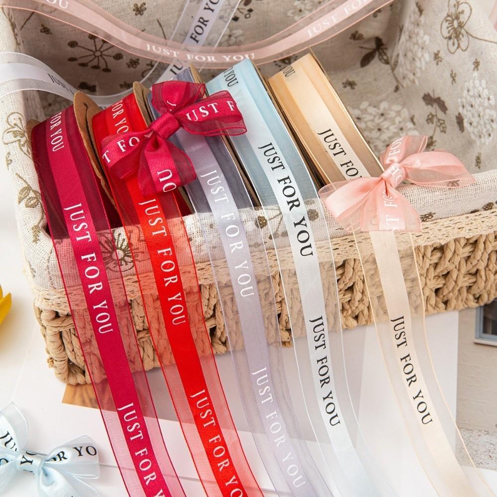 Craft 2.5cm Chiffon Silk Ribbon "JUST FOR YOU" DIY Printed Ribbon Flexible Sheer Wrap Decor Ribbon Valentine