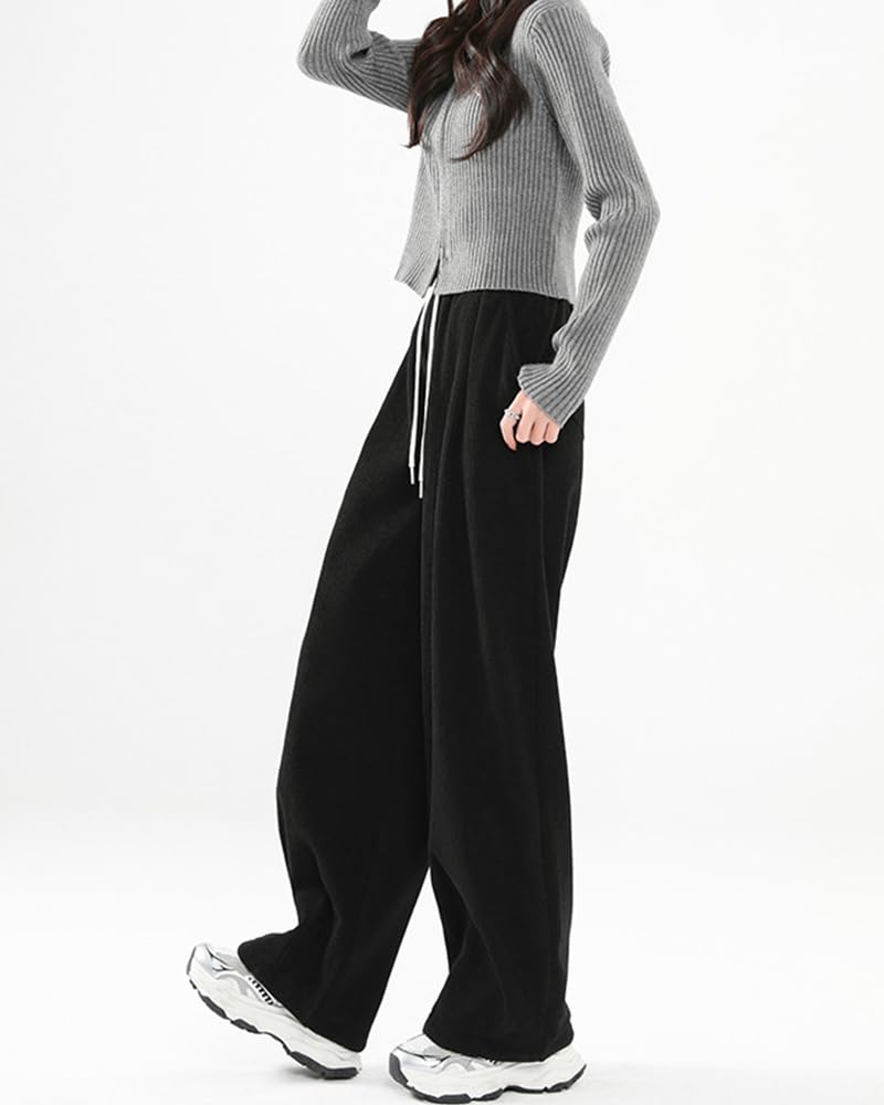 MTUIOY Manchester Varma och Bekväma för Höst och Enfärgad Lös Passform Svart Storlek S Dam Fodrade Fleecebyxor, Vinter, Vida, Tjocka, Vardagliga, Färg,