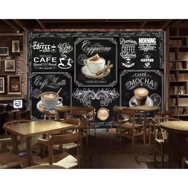 Wallpaper 3d Photo Mural European And American Style Retro Hand-Painted Blackboard Coffee Catering 3d Wallpaper