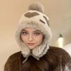 New Women Cute Plush Winter Hat Love Print Pompoms Beanie Hats Lovely Ear Protection Cap For Girls