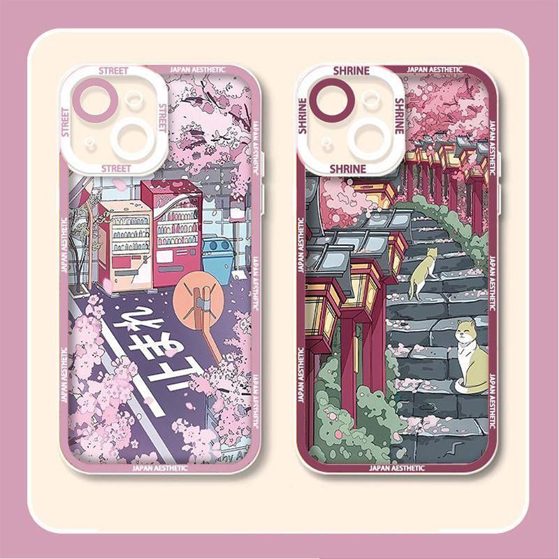 Cute Beautiful Anime Scenery Cherry Blossom Street Case For Xiaomi Redmi 15C 13C 13 12C A5 Redmi Note 15 14 13 12 Pro Plus 5G 4G