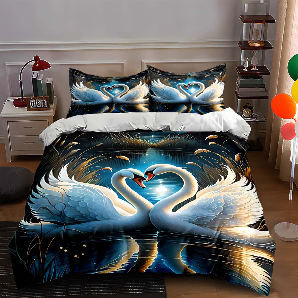 

Swan heart reflection Bedding Duvet cover sets Duvet covers Pillowcases gifts (1 * Duvet Cover 2 * Pillowcases, without duvet insert) 135x200cm