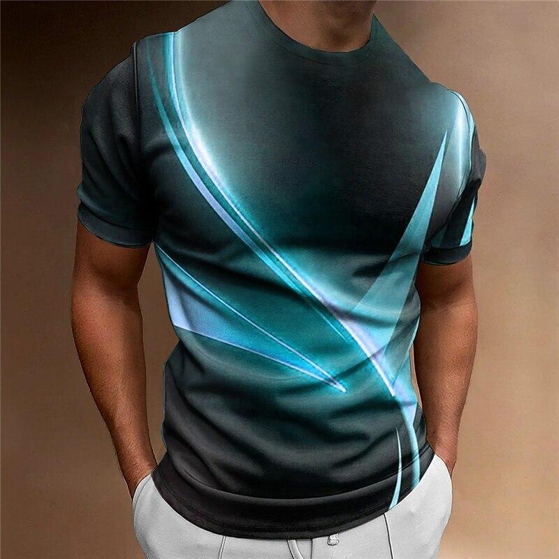 Men's T Shirt Curved Radiance Graphic 3D Printed T-shirts Casual Loose Short Sleeve Tees Oversized Men Clothing Tops Outdoor New