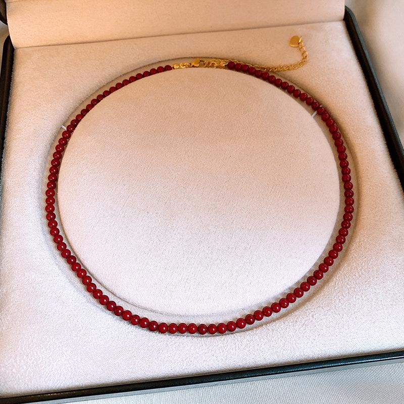 Нержавеющая сталь Анкола Красный Круглый Бусинный Ожерелье Простое Винтажное Ключичное Ожерелье Гонконгский Стиль Ожерелье