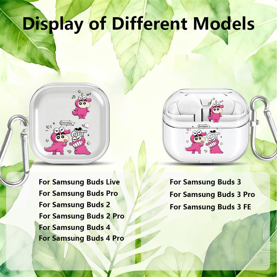 Case For Samsung Galaxy Buds 2 4Pro 4 Pro 3 FE 2Pro 3Pro Live Clear Earphone Cases Cover With Hook Crayon Shin-Chan Anime
