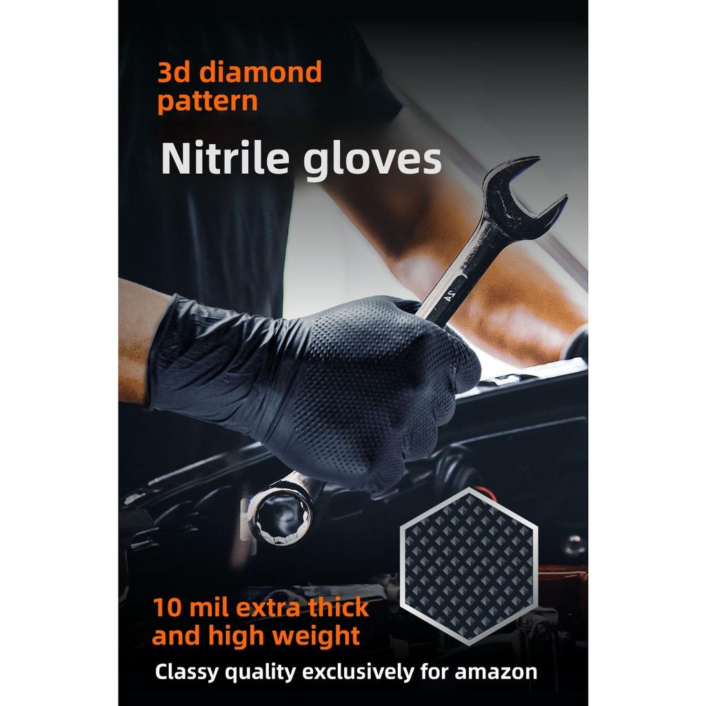 Épaisseur Extra 100-1 Pièces, Résistants et 8 Mil Gants Jetables en Nitrile Motif Diamant Orange - Texture Diamantée Surélevée, Sans Poudre et Sans Latex