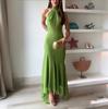 European and American women's clothing temperament halter neck hip wrap slim irregular ruffle edge dress