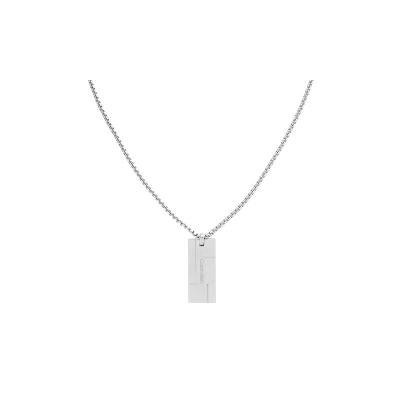 Calvin Klein Retro Small Square Adjustable Stainless Steel Necklace Men and Women Same Style Couple Model 2743992 35000058-silver One Size Fits All