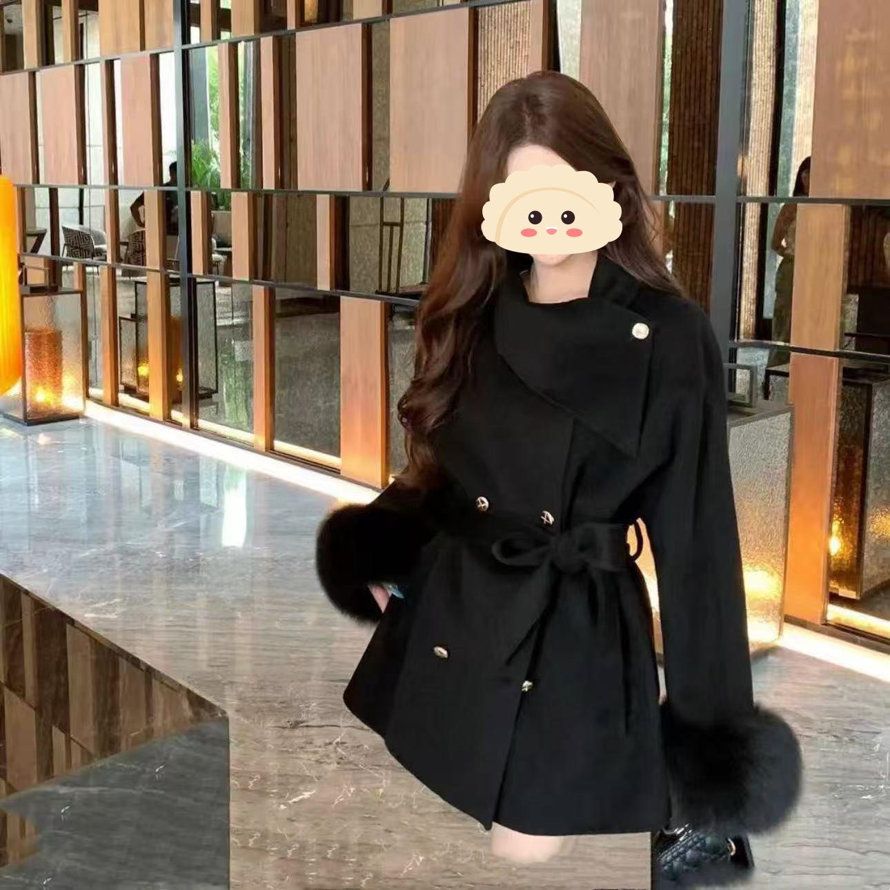 

Women s Wool Blend Slimming Waist Short Coat - Casual, Versatile, Designer Autumn/Winter Jacket with Added Cotton. One Size чёрный