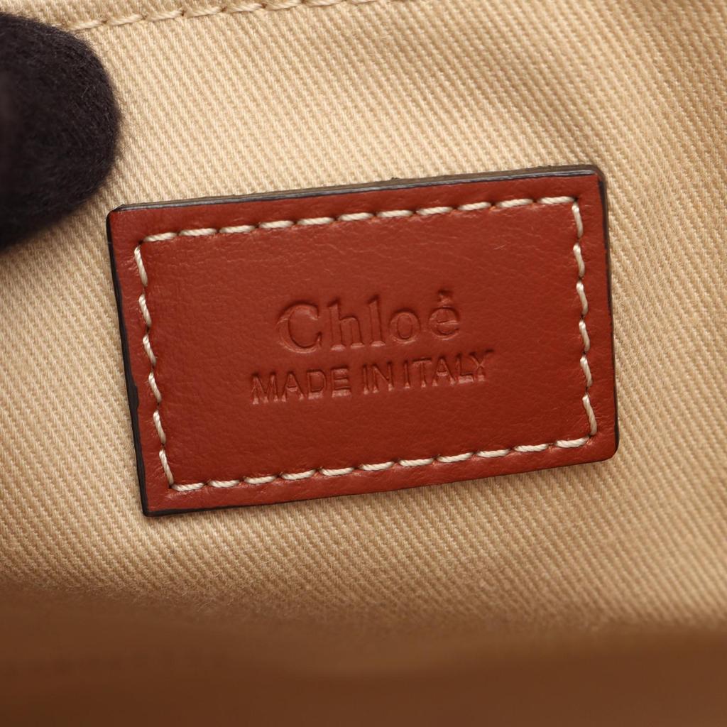 Used Chloe WOODY Medium Tote Tote Bag canvas leather Beige Brown Used Women