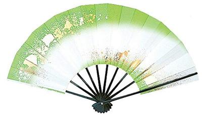 Love Black Lacquered Fan for Dancing Fan, 1209-13, Double-Legged Pattern, Gradient, 9.5 Inches, Bone, Box, (Light Green)