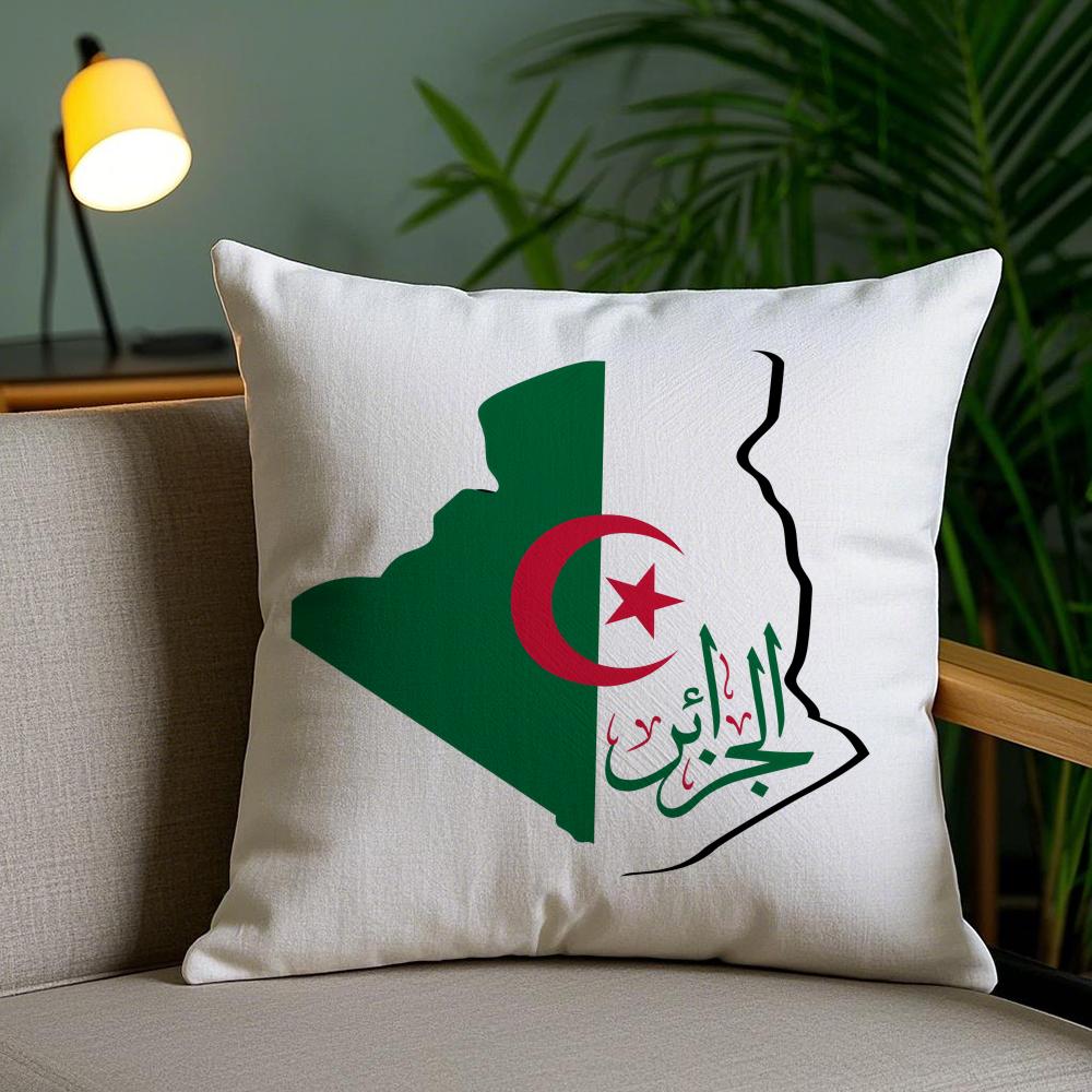Algeria Flag National Cushion Cover Plush Fabric Soft Double-Sided Printed Invisible Zipper Sofa Pillow Case Home Decor