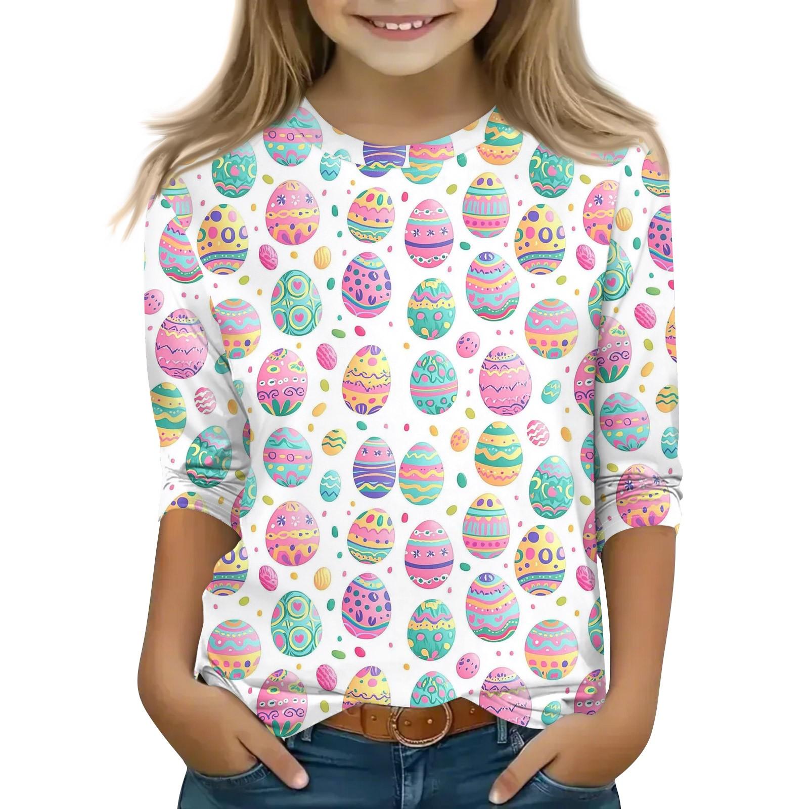 

Топы с принтом для девочек 5-16 лет с круглым вырезом и рукавами 3/4 Футболки Модные топы Наряды Футболки 110 бежевый