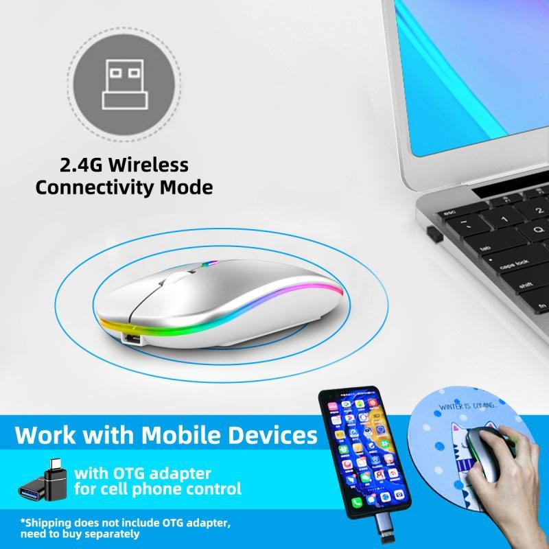 2.4G Bluetooth Mouse RGB Wireless Charging Mouse Luminous Ultra-Thin Silent Mute Mice USB Mause