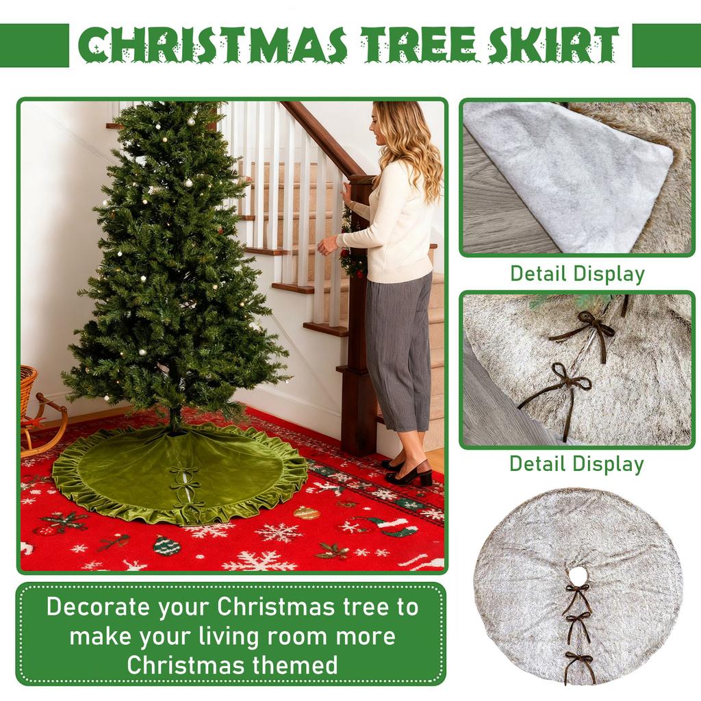 Gonna per Albero di Natale in Velluto con Bordino in Pizzo Diametro 122CM Tessuto Morbido Copertura Decorazione Festiva per la Base dell'Albero