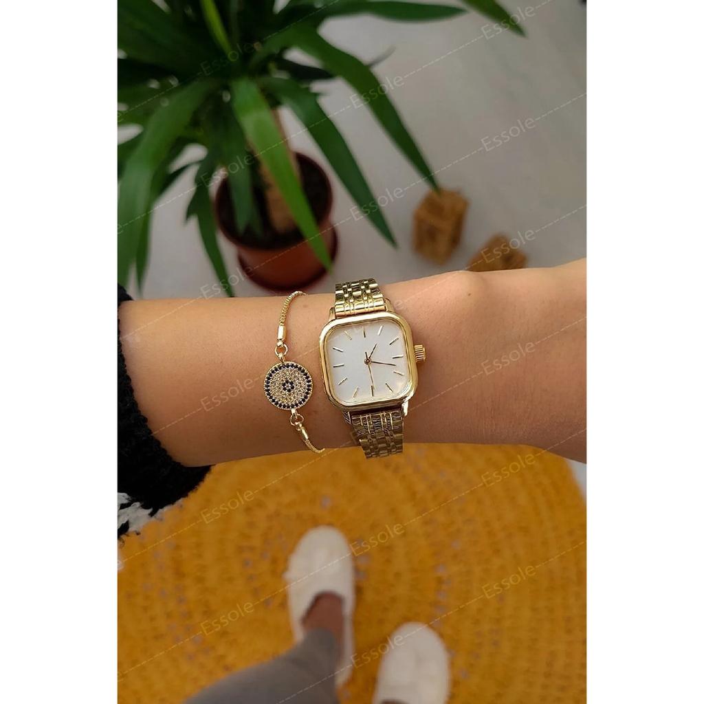 Damen-Armbanduhr im Retro-Stil mit quadratischem Zifferblatt