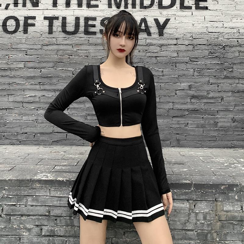 Vintage Kore Tarzı Patchwork Etek Harajuku JK Siyah Pileli Etekler Gotik Streetweet Yüksek Bel Mini Etek Kadın Punk Etek
