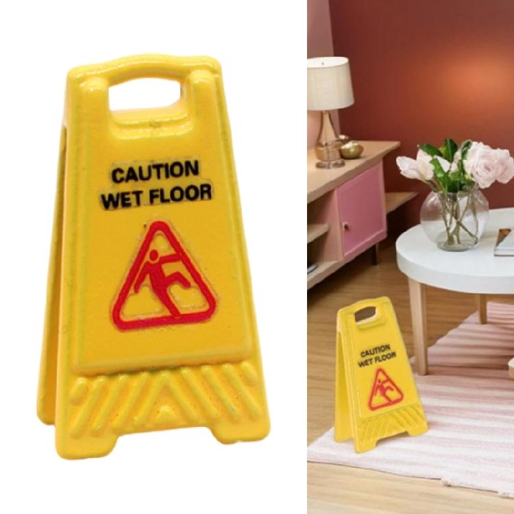 Miniature Scene Decoration Caution Wet Floor Sign Warning Sign Model Figurine For Doll House Craft Model Project Decors