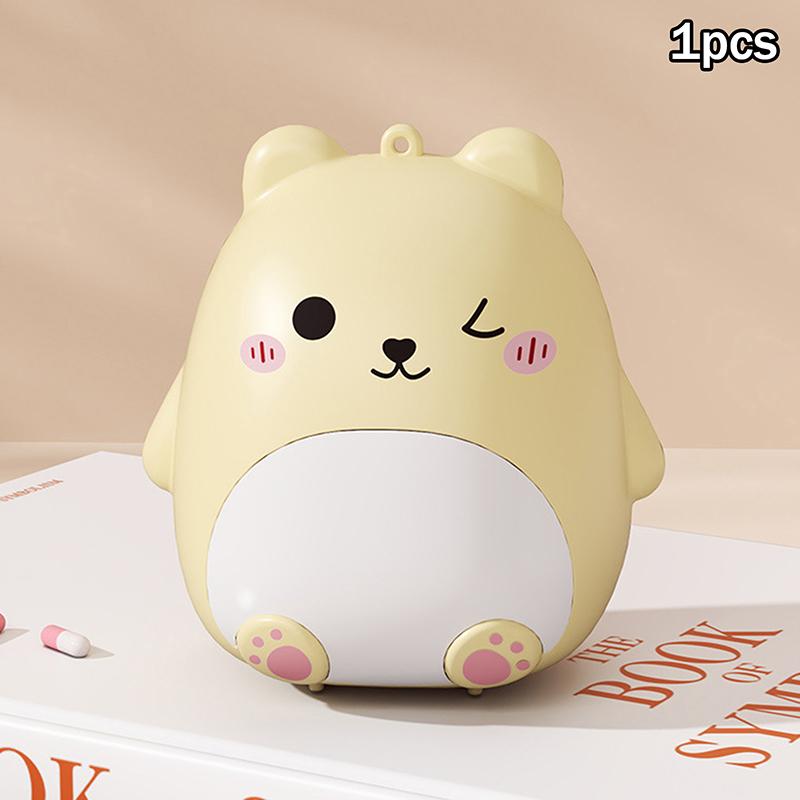 

Fashion Medicine Storage Organizer Cute Cartoon Bear Double-Layer Compartment Portable Plastic Pill Box жовтий