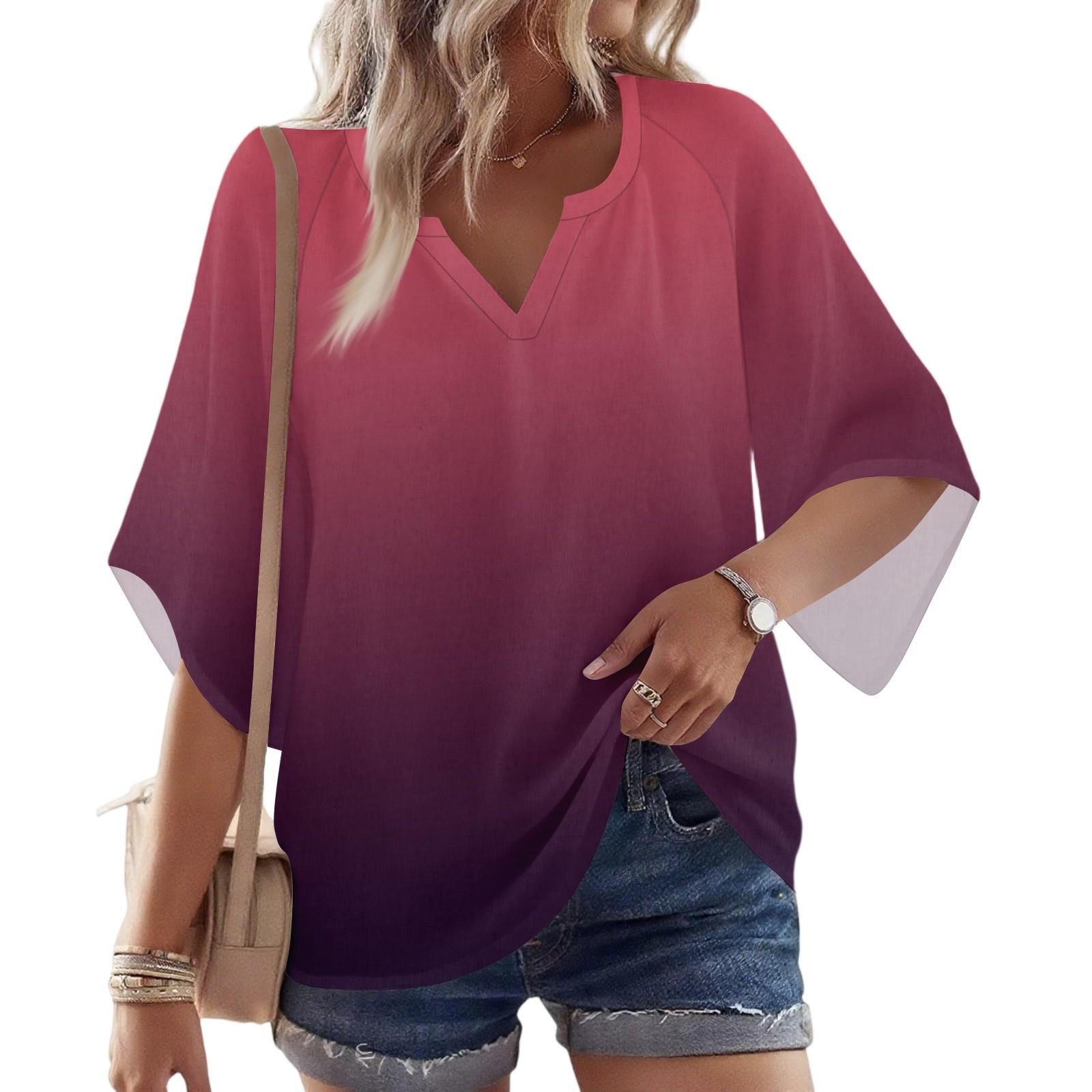 

Women s 3/4 Sleeve V Floral Shirt Casual Loose Tunic Top L