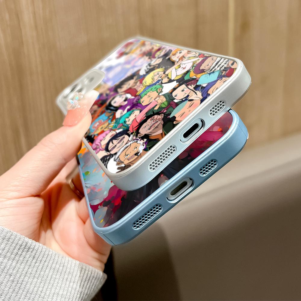 Cartoon Characters Phone Case Metallic Lacquer Tempered Glass Shockproof Cover for Huawei Honor iPhone OPPO Realme OnePlus Xiaomi Redmi Samsung Vivo