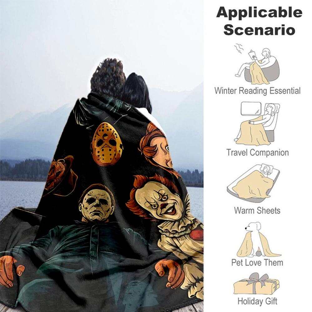 1pc Horror Icons Outdoor Blanket Lightweight Flannel, Soft & Warm, All Season Use for Sofa, Outdoor, Camping, Living Room, Office, Chair