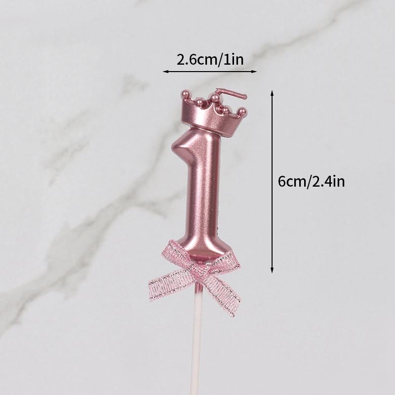 Pink Crown Candle Birthday 0-9 Number Cake Decoration Digital Candles Dessert Insert Decor Party Anniversary Day Cake Decor