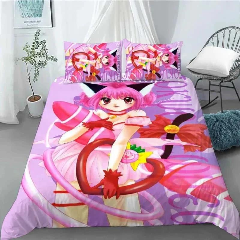 New 3D Anime Kawaii Girls Tokyo.Mew.Mew Bedding Set Printed With Pillowcase Bed Duvet Cover Soft Queen King Size Bedclothes Home