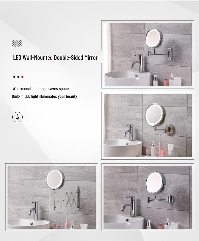 Double-Sided LED Wall-Mount Vanity Mirror with Magnification and Light