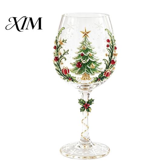 Schneemannmusterkelch Weihnachts-Stielweinglas, Schneemann/Weihnachtsmannkranz/Elch/Weihnachtsbaum Handbemalt, Elegantes Trinkglas Kreatives Stielglas für