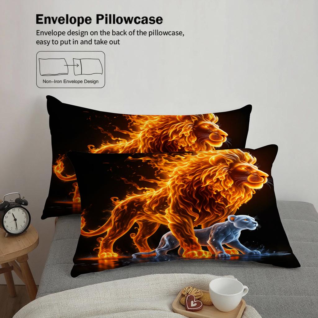 3pcs Lion And Panther Bedding Sets 3D Printed Fire Animal Duvet Cover Sets With Pillowcases No Filling Single Twin Full Size