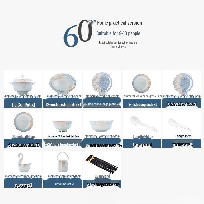 Jingdezhen  Beautiful Time  60-Piece Bone China Dinnerware Set