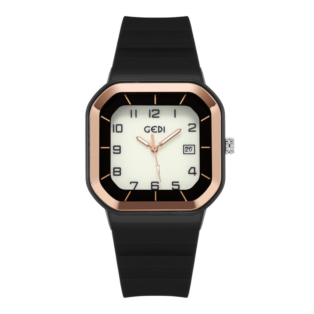 Student Sports Wind Test Watch Square Dial With Luminous Belt Calendar Silicone Belt Waterproof Quartz Watch