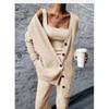 Women's Casual Deep Grey Knit Cardigan Set Women's Jacket Vest Pants