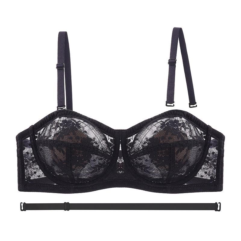 Women Lace Thin Cup Minimizer Bra Wireless See Through Underwire Bra