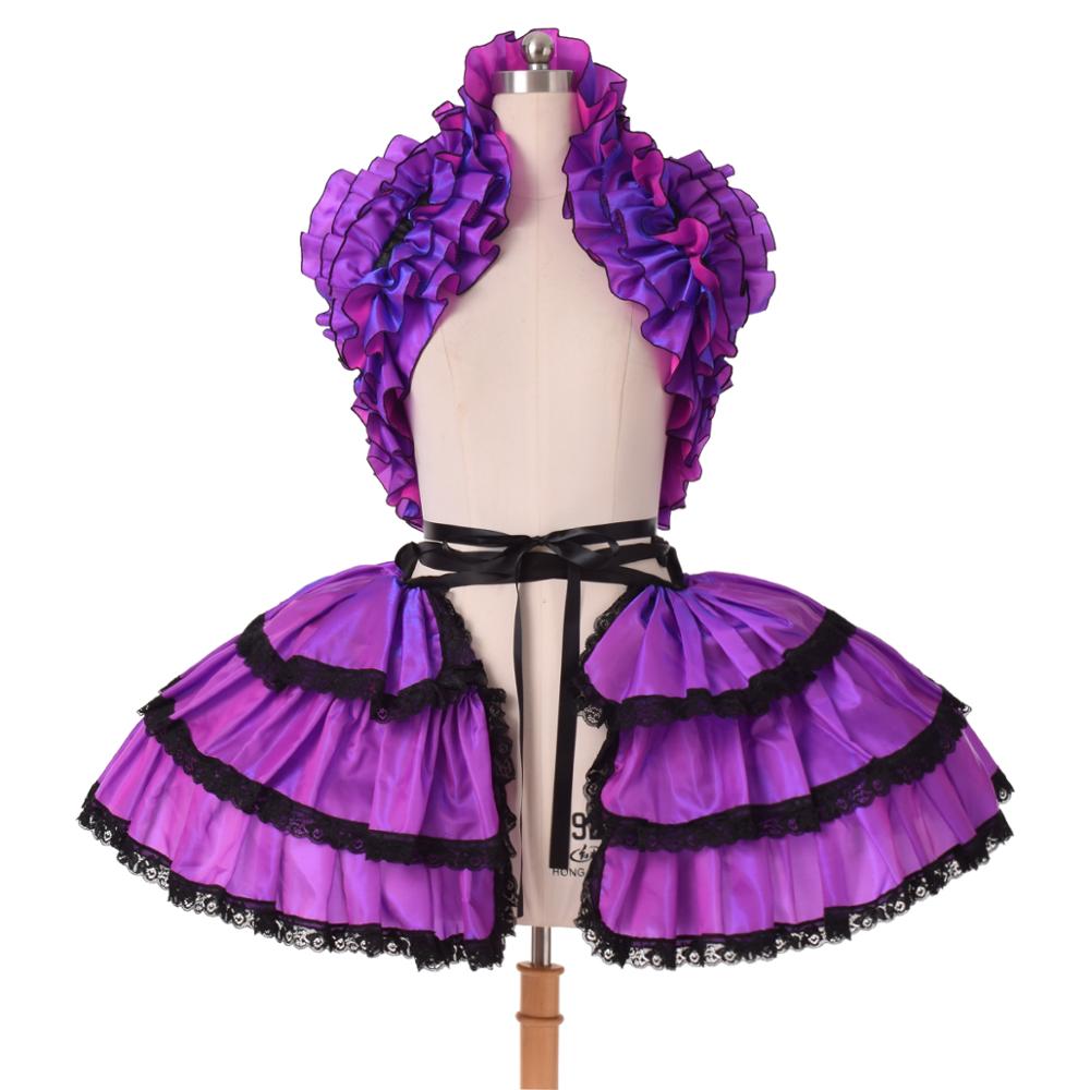Korset Crop Bustle Jurk Dames Carnaval Club Feest Ruches Kostuums One Size&Other paars