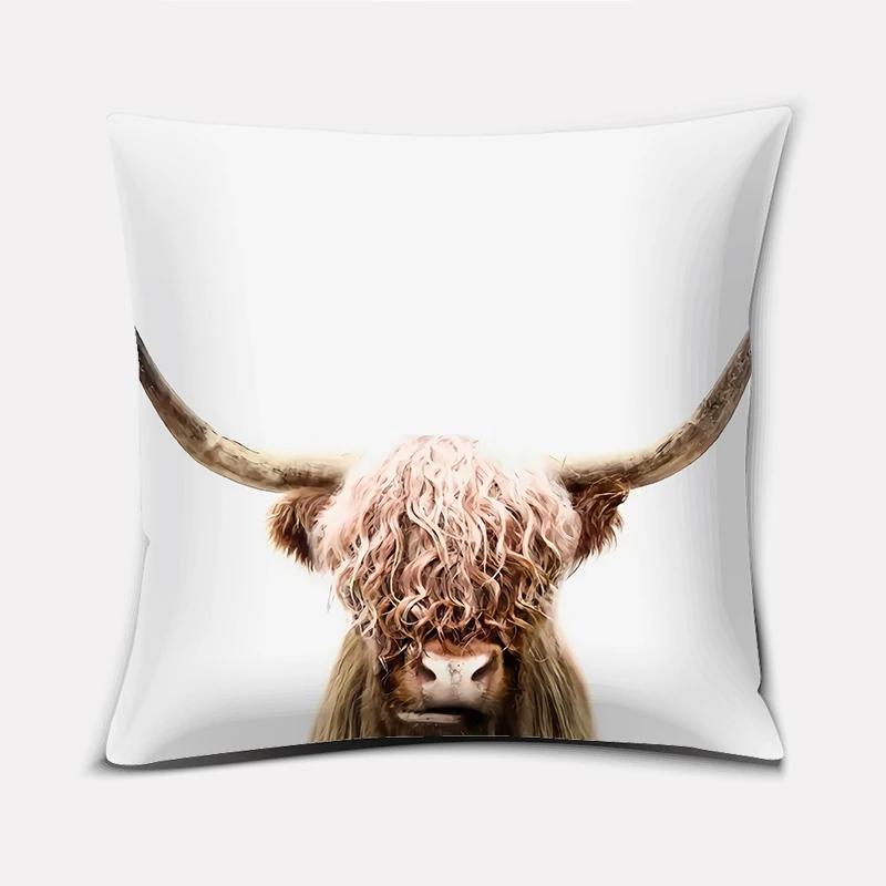 Home Decor Scottish Highland Cow Pattern Super Soft Pillowcase Sofa Cushion Decorative Pillow 45X45Cm