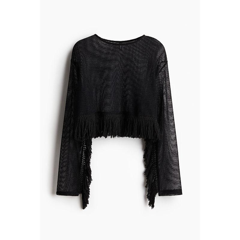 

HM 2025 Summer New Arrival Women s Clothing Fashion Casual Tassel Trim Mesh Tops 1289922 Black 150/76