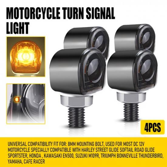 

4X LED Motorcycle Turn Signals Indicator Amber Light Black Universal Lamp EOA