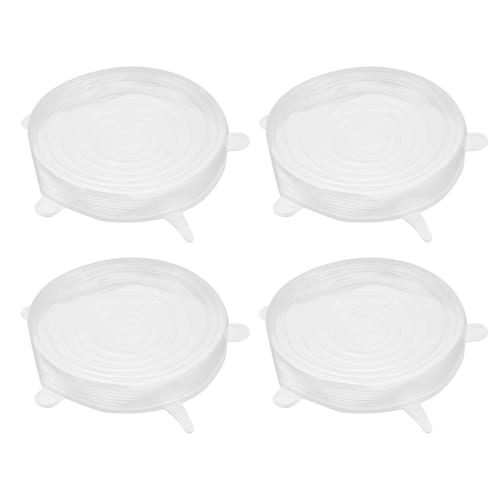 uxcell Silicone Stretch Lids, Round Container Lids, Silicone Bowl Covers, Reusable Silicone Lids for Cups, Bowls, and Food, White, 14.5cm, Pack of 4