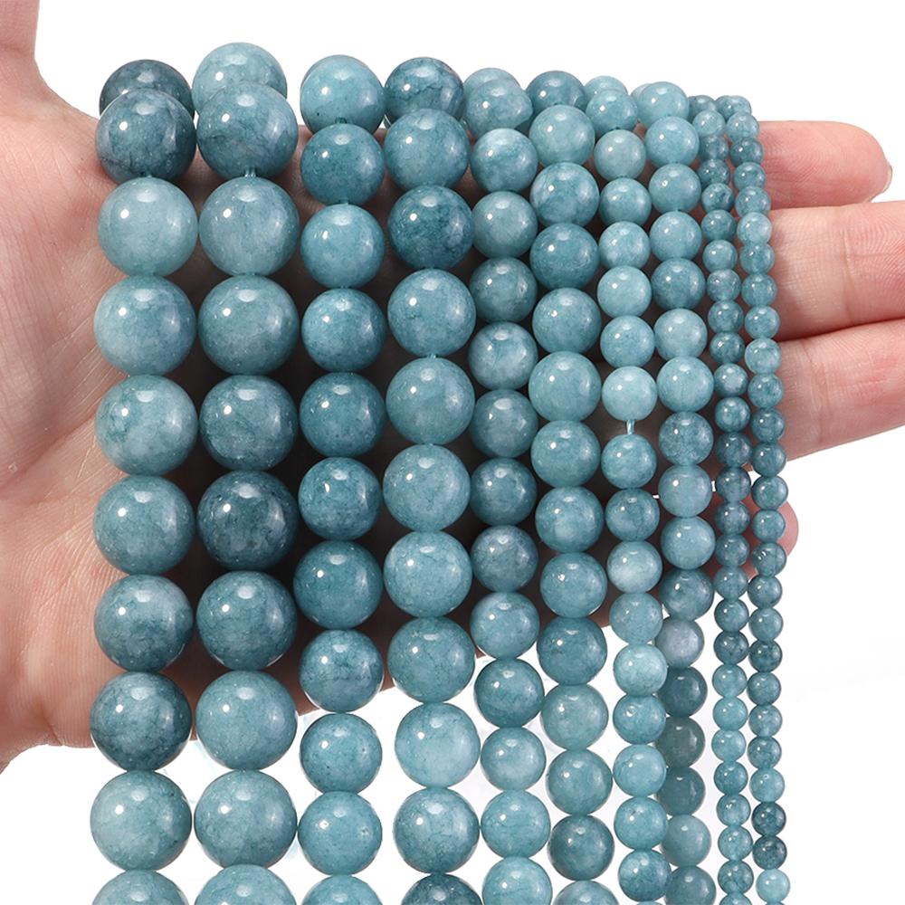 4 6 8 10 12mm Natural Aquamarine Stone Beads Dark Blue Round Gemstone Loose Spacer Bead For DIY Jewelry Making Bracelet Necklace