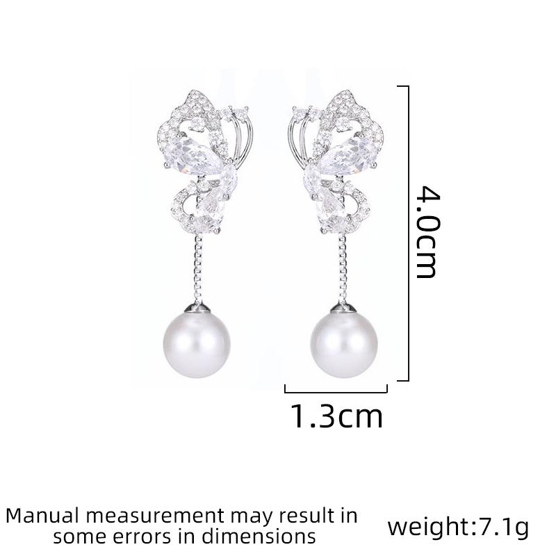 Ladies Light Luxury Design Elegant Butterfly Imitation Pearl Earrings Fashionable and Versatile Unique Design Feeling Earrings