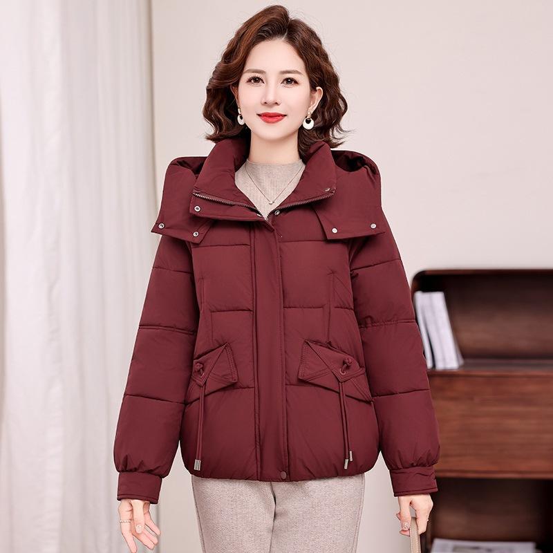 Middle-aged and elderly down cotton-padded clothes women's short hooded winter new fashion cotton-padded clothes plus size mother's cotton-padd