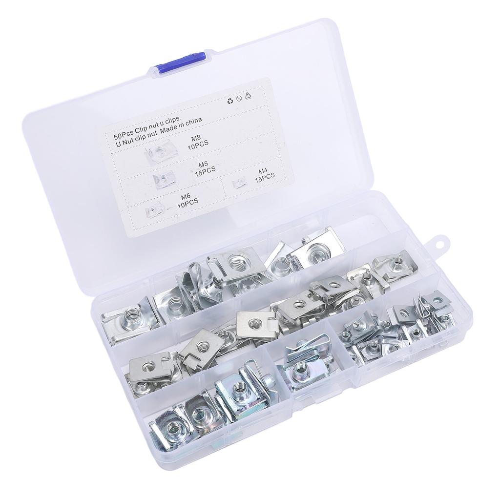 50PCS Car U Clips 65 Manganese M4 M5 M6 M8 U Shaped Nut Assortment Set for Car Motorcycle Dash Door Panel Interior