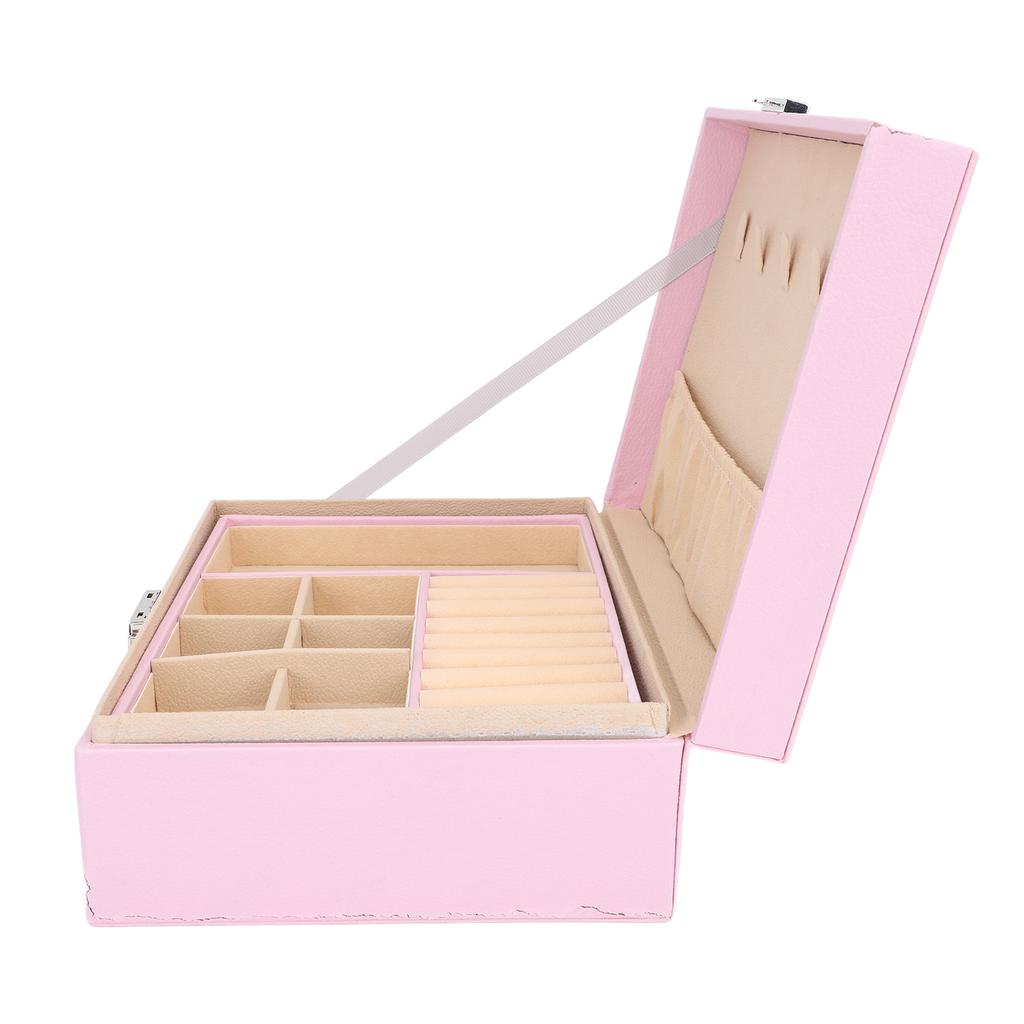 Double Layer Jewelry Box Soft PU Leather Jewelry Storage Organizer with Lock for Necklace Bracelet