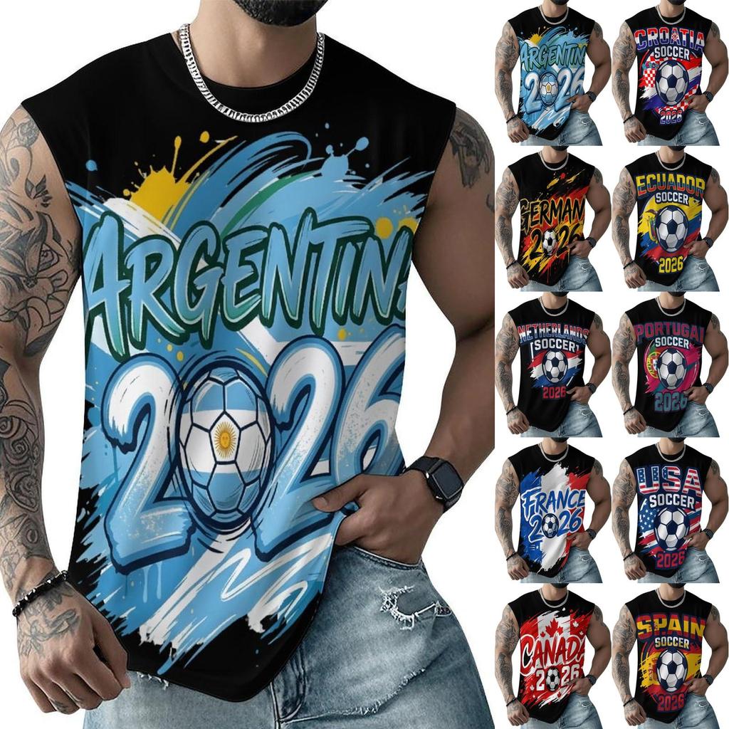 Men's Loose Fit Sleeveless Tank Top Soccer Themed Graphic Print Casual Sportswear Summer Shirt for Outdoor Activities
