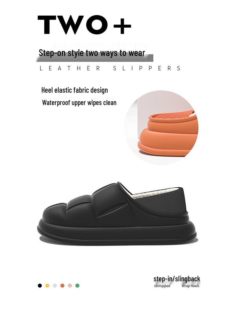 Men's and Women's Waterproof Cotton Slippers: 2024 Autumn/Winter Non-Slip Wrap-Heel, Plus Velvet for Indoor Warmth.