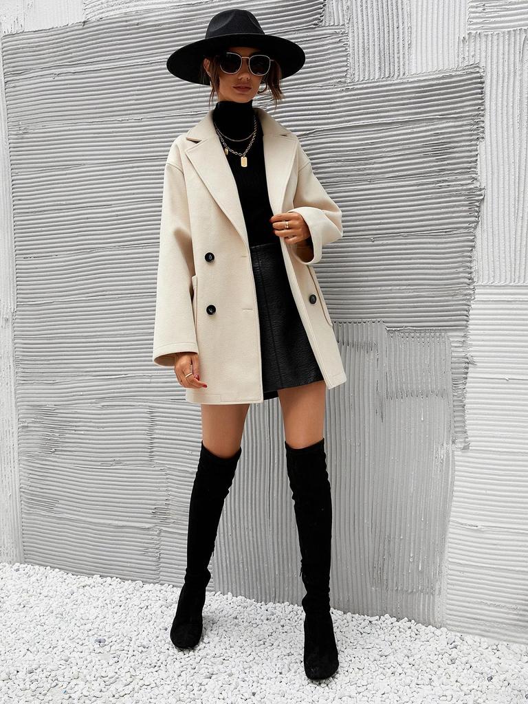 European & American Women's Woolen Long Sleeve Lapel Overcoat