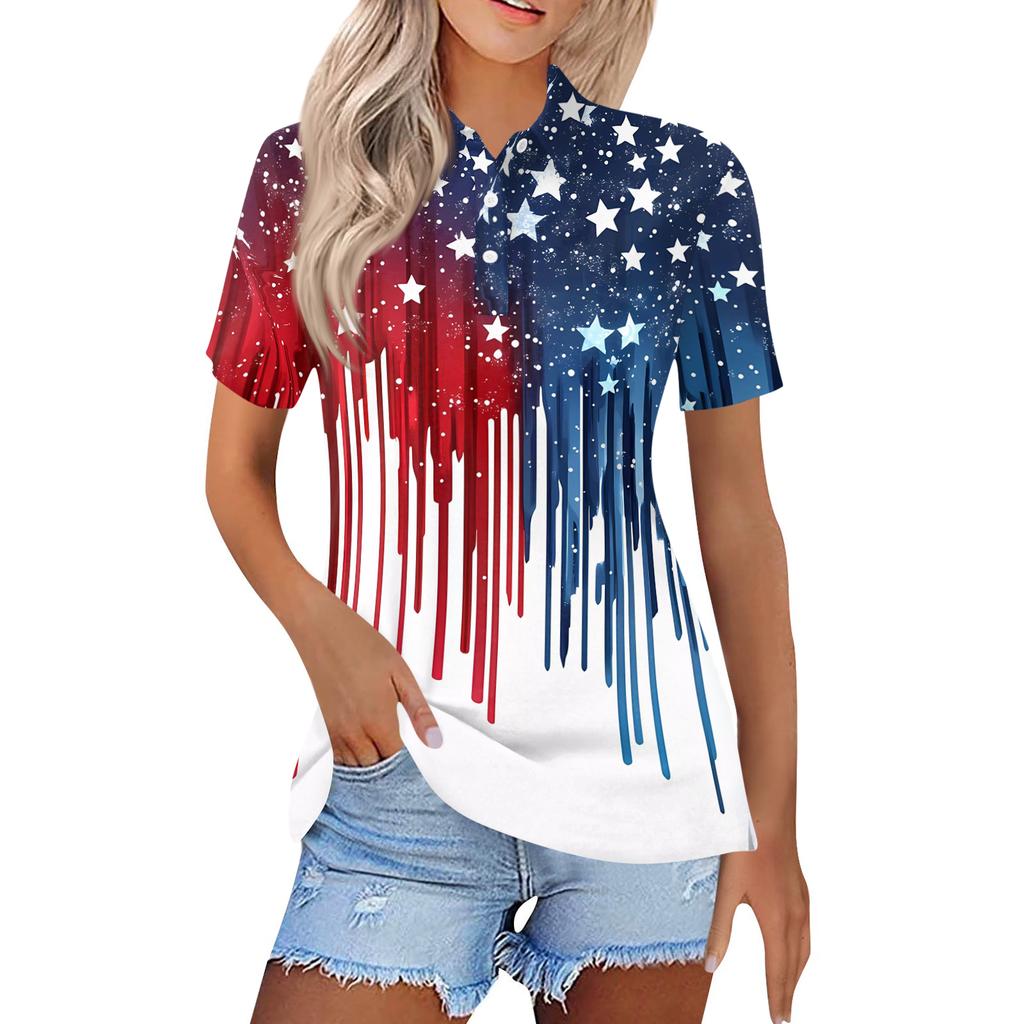 Women's Fashion Casual Lapel Short Sleeve Printed Shirt Women's Button Up Tops
